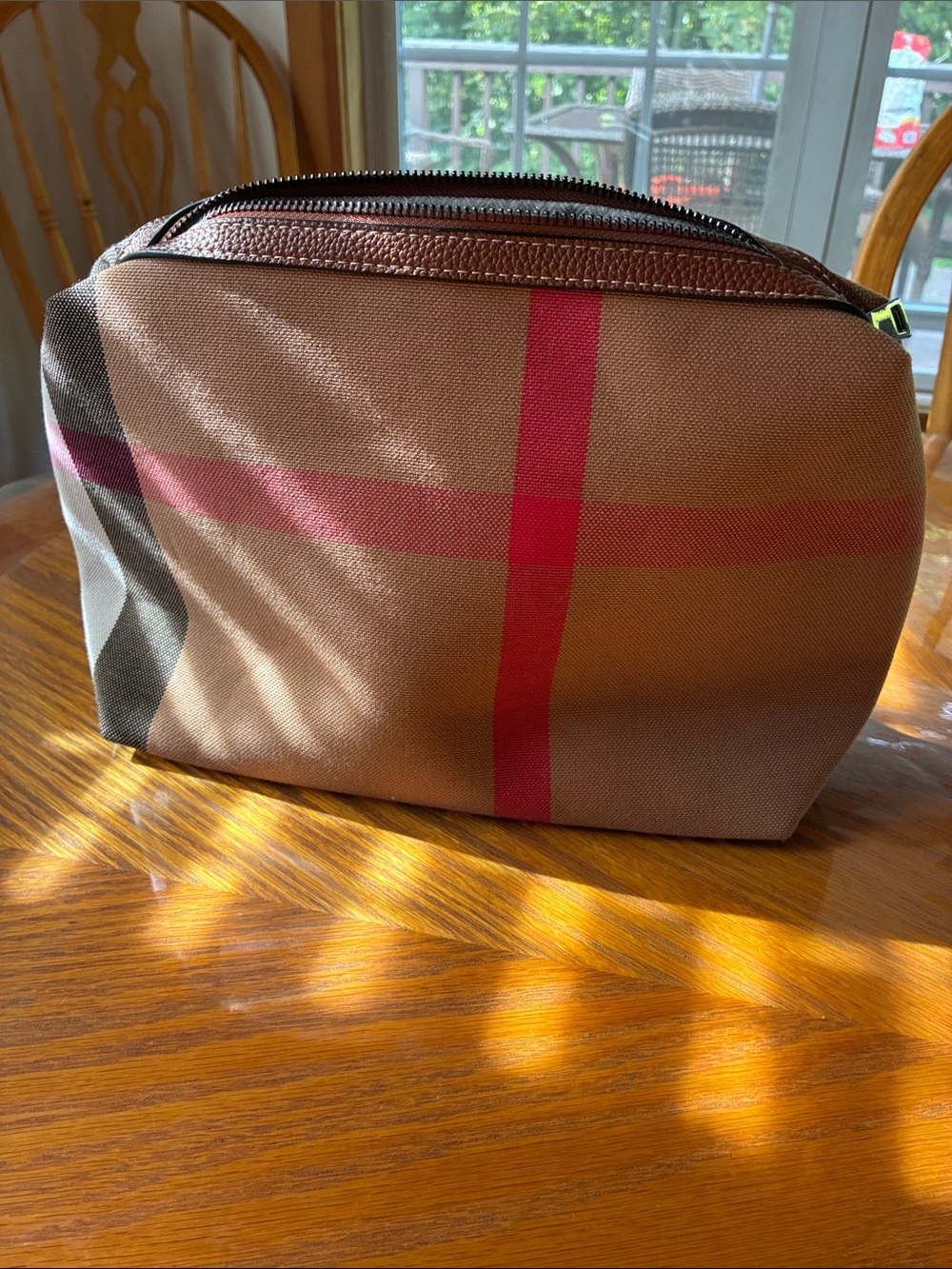 Classic Tan Plaid Travel Toiletry Bag - Unbranded